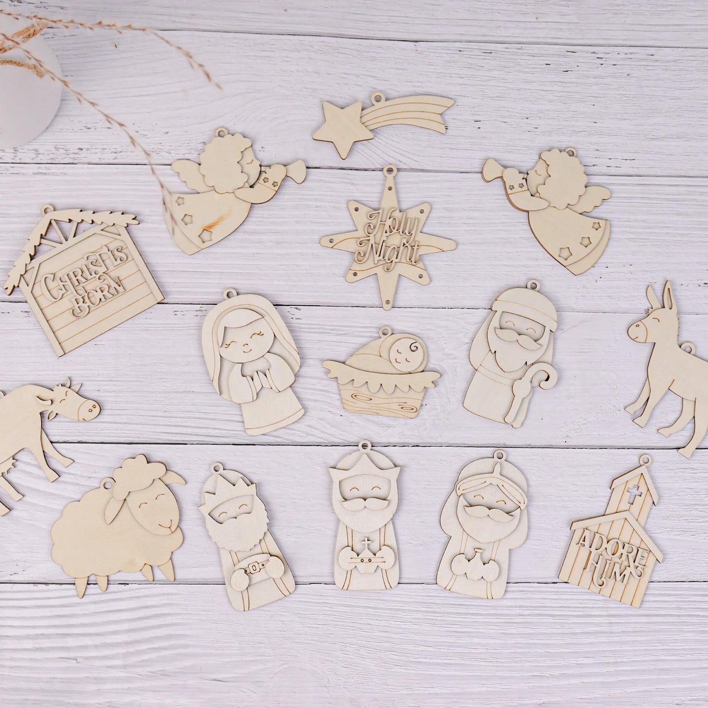 Decoração personalizada para árvore de Natal em madeira inacabada para Halloween e Dia dos Mortos, kit faça você mesmo, decoração de Natal com cena de madeira compensada 