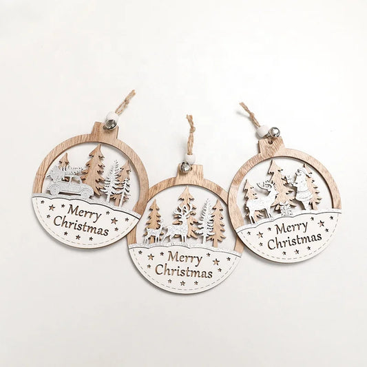 Laser 3D printing wooden colored Christmas wooden holiday home pendant creative wooden craft Christmas tree pendant