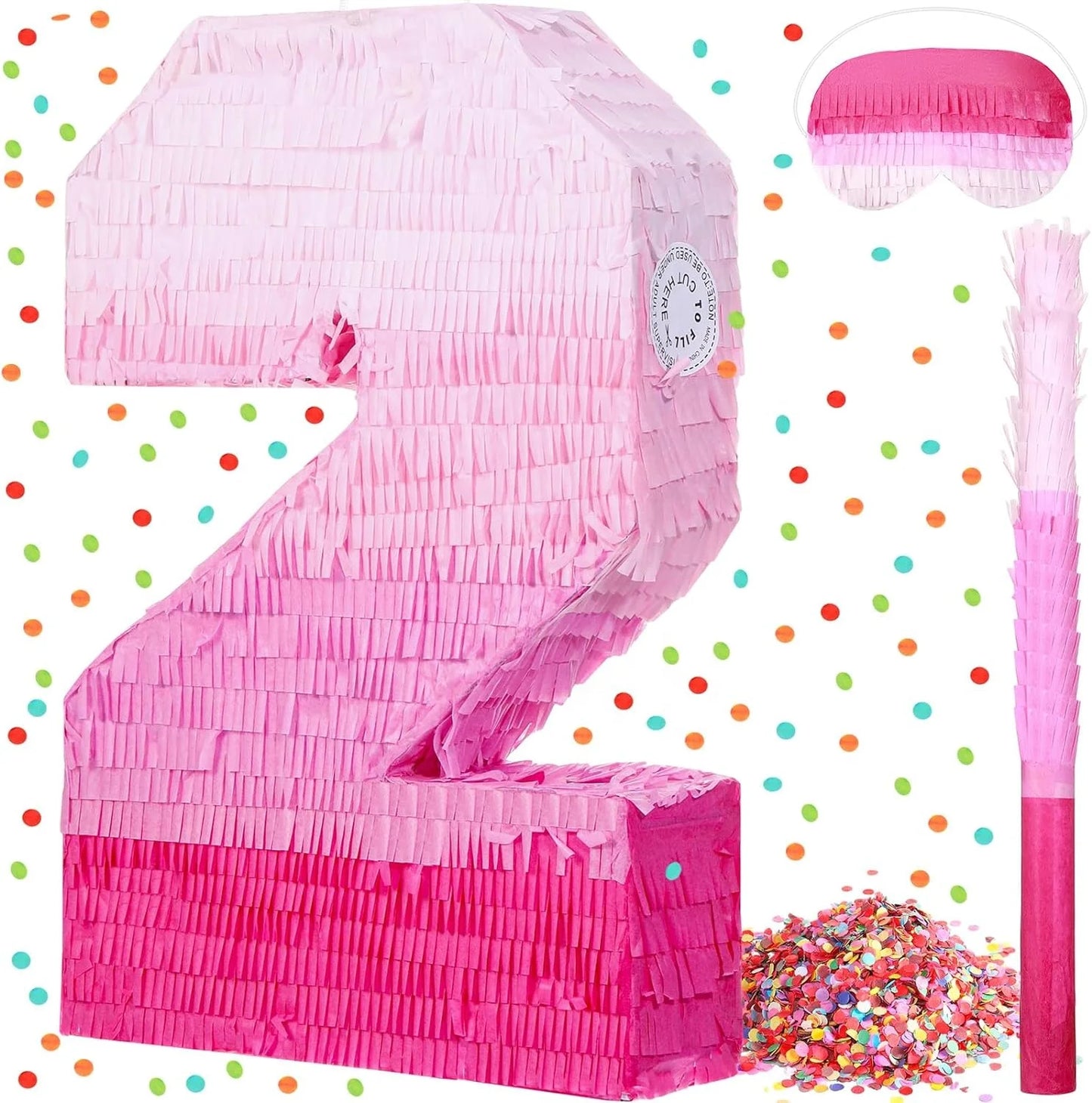 Birthday Party 2 Baby Shower Anniversary Party Ornaments Number Piñata Birthday Piñata gradual change Pink Piñata with blindfold 