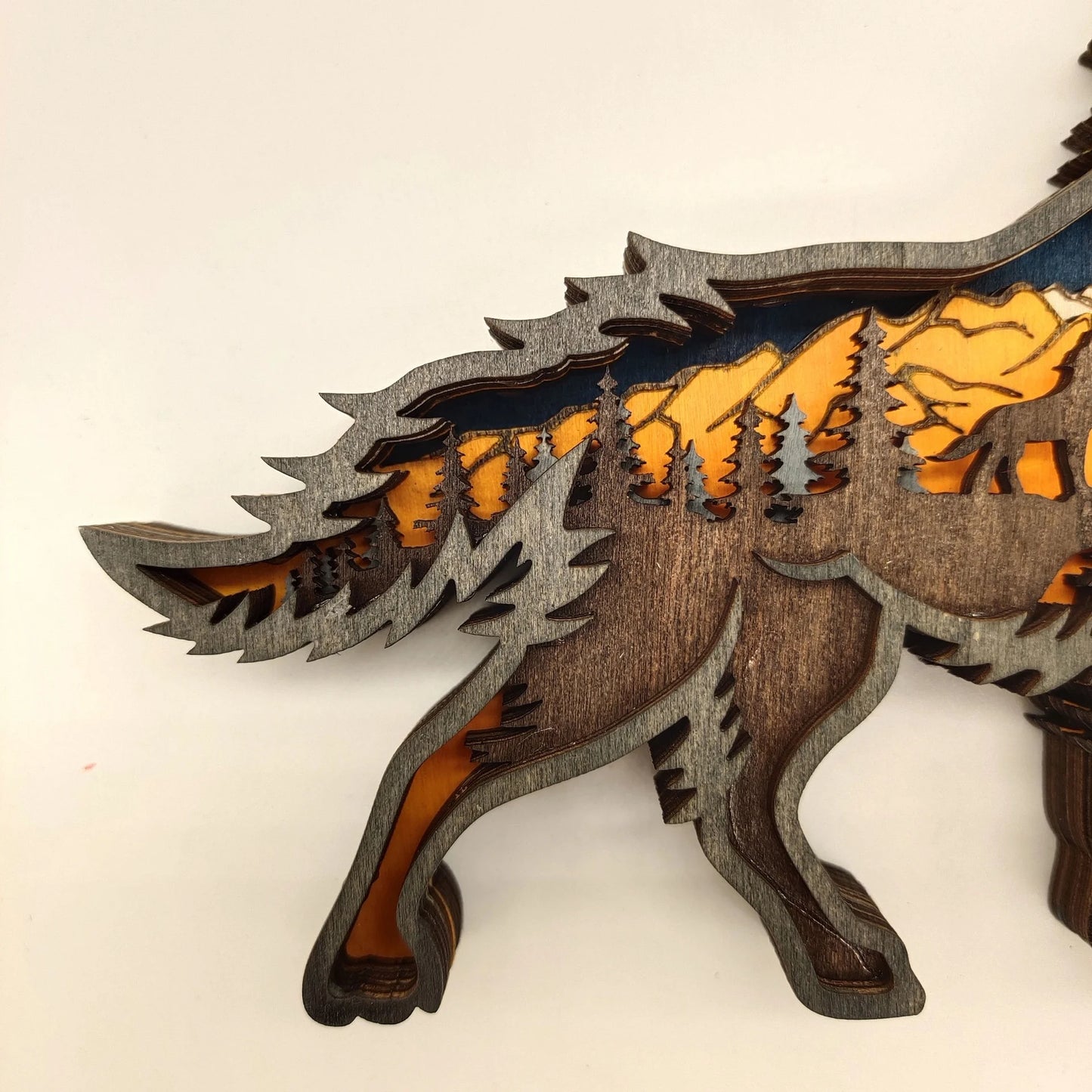 Wooden Crafts, Christmas Forest Wooden Crafts Home Creative Forest Animals Landscape Wolf Ornaments Gift Decoration