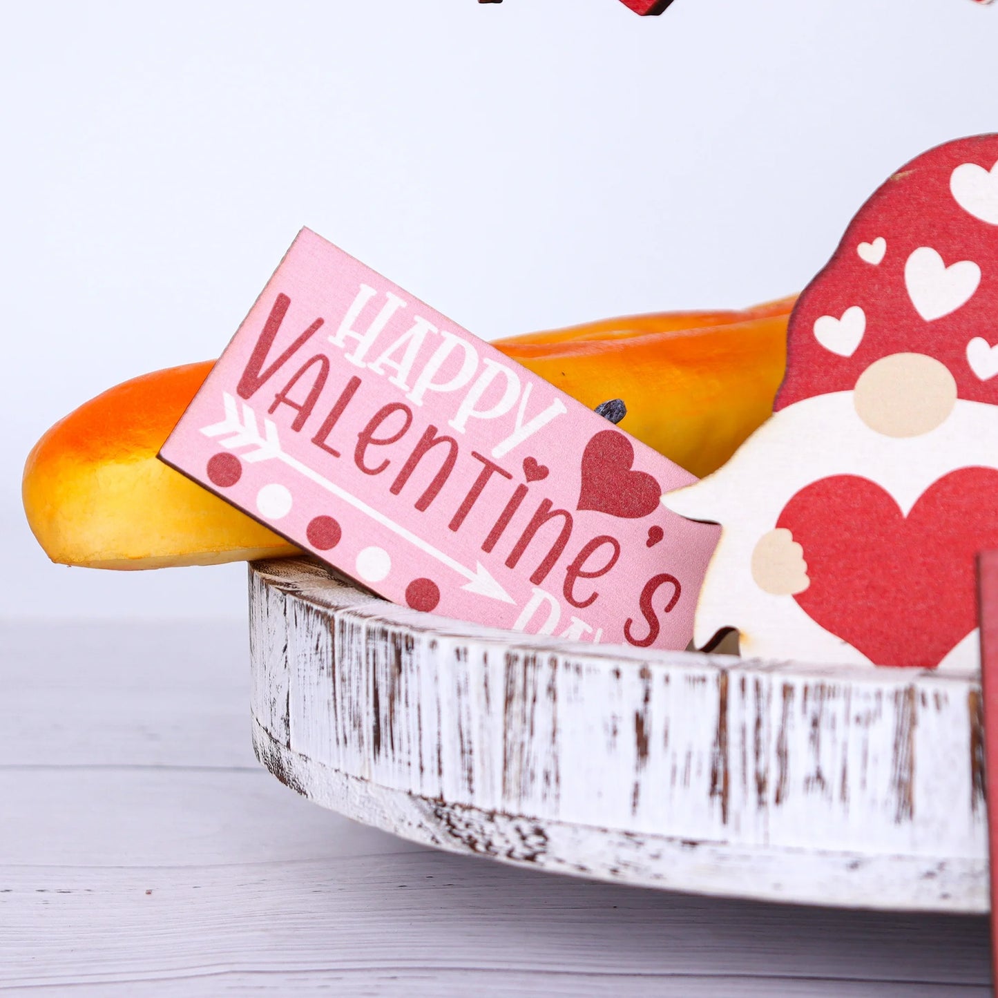 Wooden crafts, Valentine's Day layered trays decorated with wooden farmhouse trays decorated with wooden beads wreath gnome logo