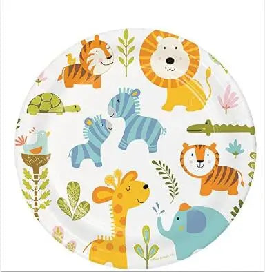 Birthday Party 2 Baby Shower Children's Birthday Party Supplies Jungle Animal Paper Hat Board Cup Napkin Banner Forest Animal Paper Cutlery Set