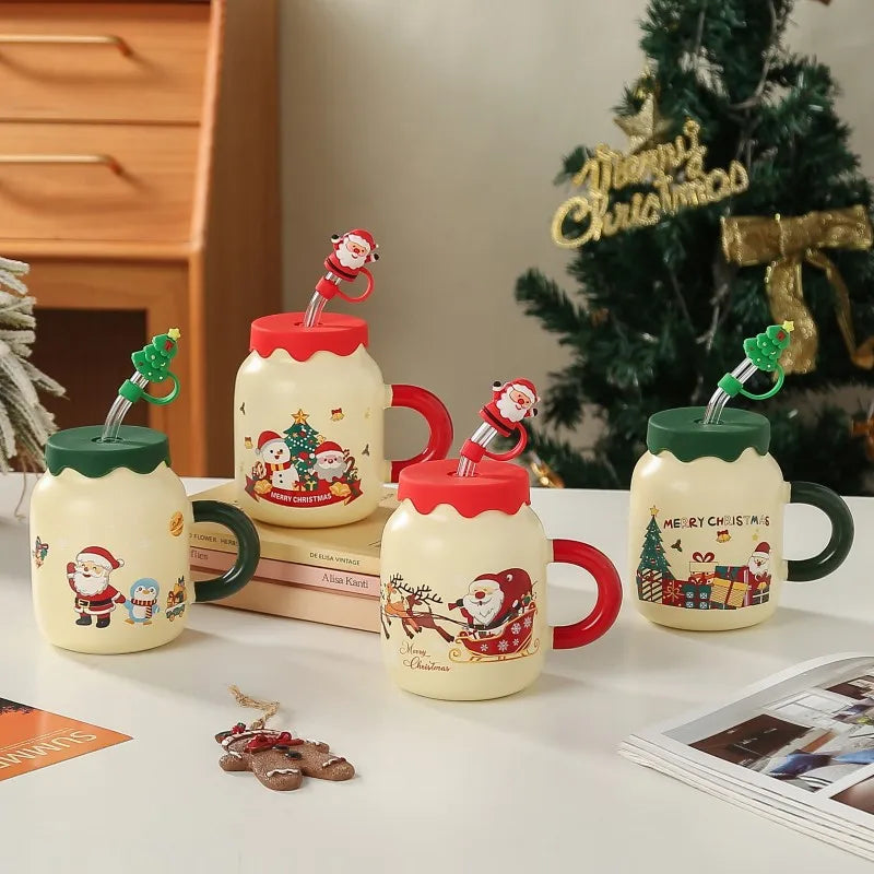 Coffee Cup 2025 New Christmas Coffee Cup and Straw Gift Box Set Wedding Christmas Gift Cute Ceramic Santa Coffee Cup