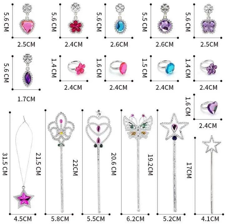 Birthday Party 2 Princess Accessories Toys Pretend Game Set Crown Wand Necklace Bracelet Ring Earrings Princess Dress Up Birthday Party Supplies