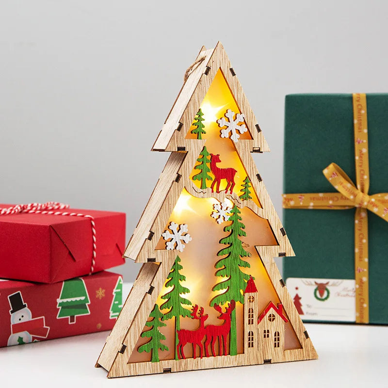 Christmas home decoration with lights Crafts wooden decoration Christmas party wooden pendant