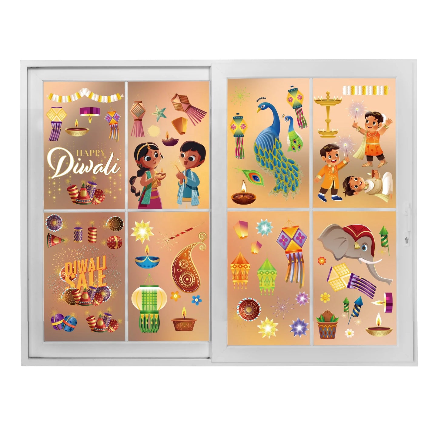 Halloween & Day of the Dead 9 Diwali Window Stickers Diwali Stickers Removable Diwali Window Stickers Plastic Window Stickers Decoration