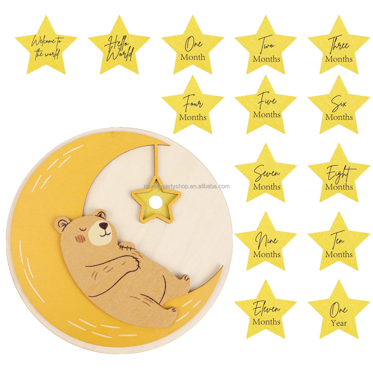 Birthday Party Novelty Baby Milestones Bear Moon Milestones Marker Newborn Baby Bear Shape Monthly Milestones Wooden Card