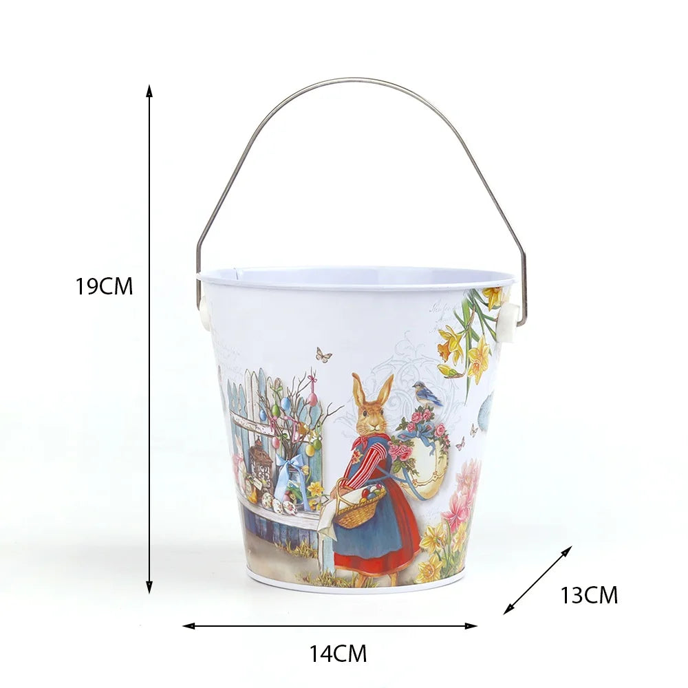 Easter and Thanksgiving 3 Bunny Barrel Spring Egg Hunt Kids School Home Decoration Easter Themed Party Decoration Easter Metal Barrel