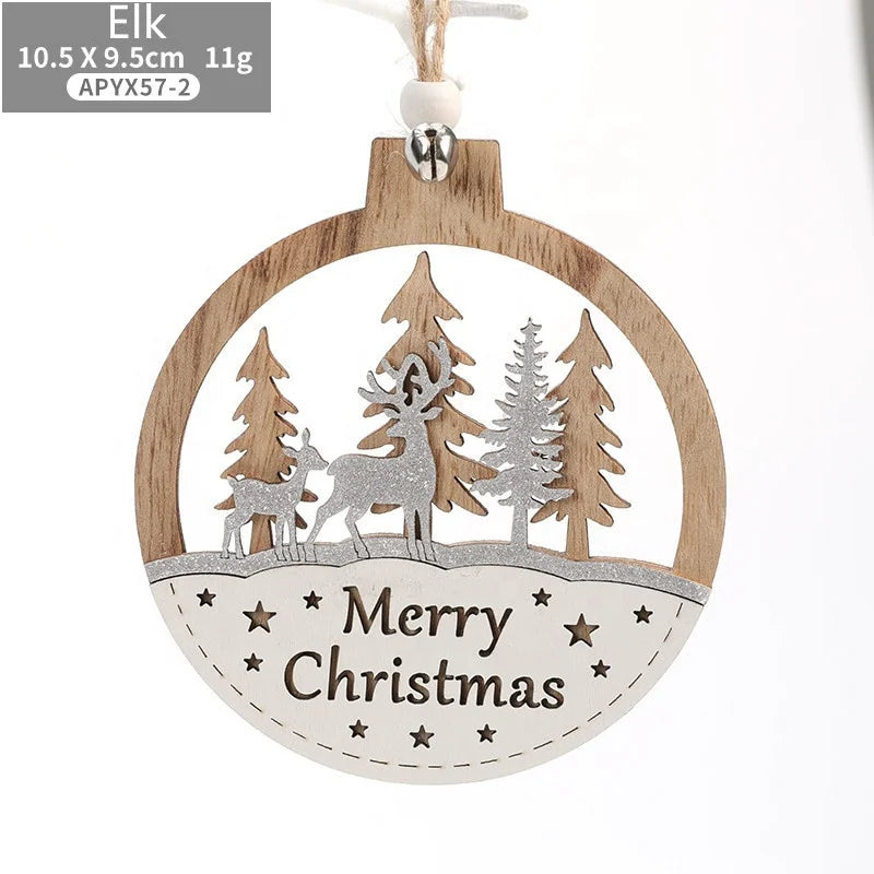 Laser 3D printing wooden colored Christmas wooden holiday home pendant creative wooden craft Christmas tree pendant