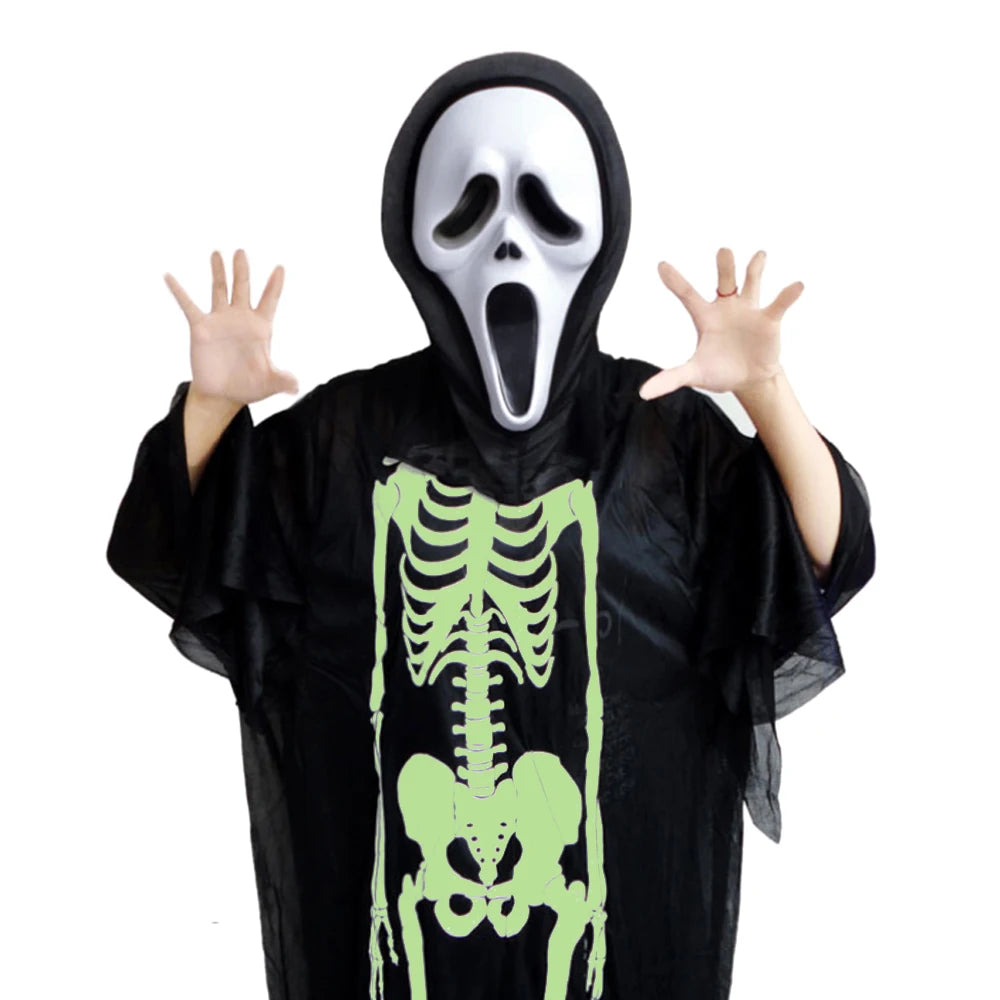 Halloween & Day of the Dead Unisex Halloween Skull Costume Breathable Fabric Skull Costume Adult Halloween Glow Skull Costume