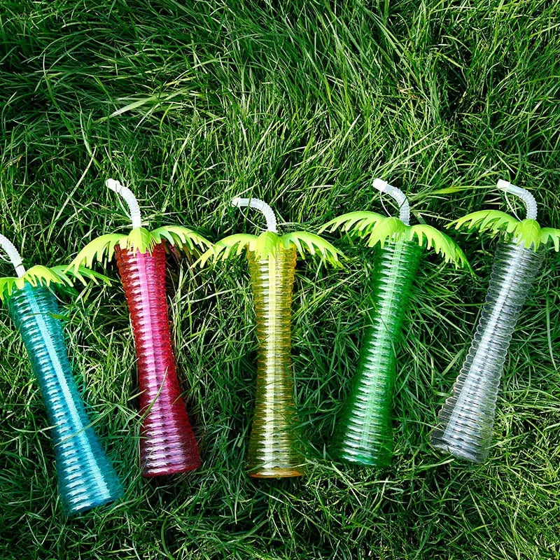 500Ml coconut-shaped water bottle straw disposable plastic cup summer party with lid