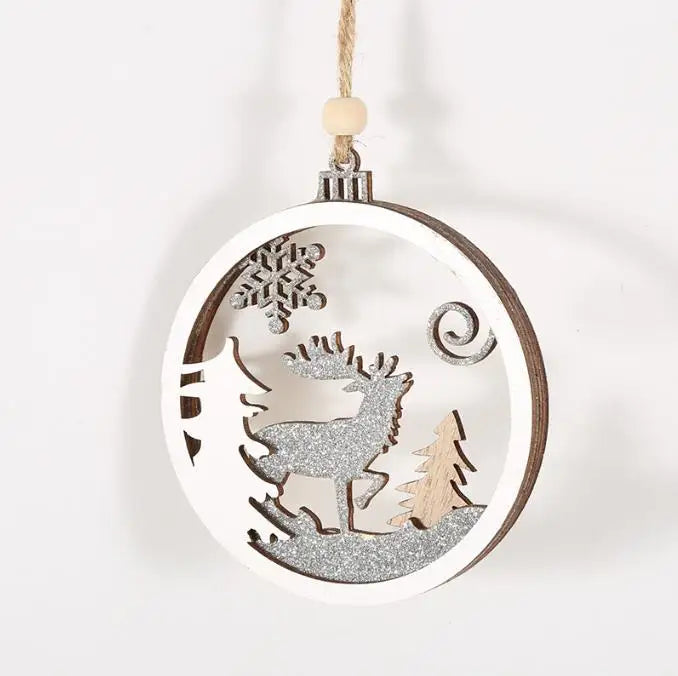 Personalized Design Round Plywood Christmas Day Souvenir Decoration Hollow Elk Kim Cong Powder Christmas Tree Pendant