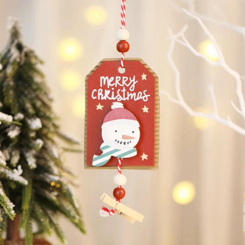 Christmas tree wooden label pendant creative 3D painted wooden sign hanging Christmas tree wooden clip hanging decorations