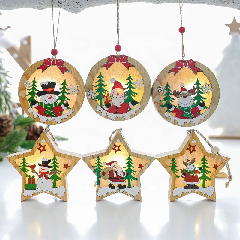 Christmas decoration Wooden luminous pendant Christmas children's small gift Christmas tree decoration pendant