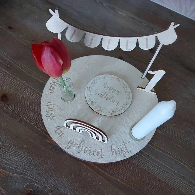 Birthday party 2DIY birthday wreath table decoration set pennant birthday plate personalized birthday plate with vase candle plate