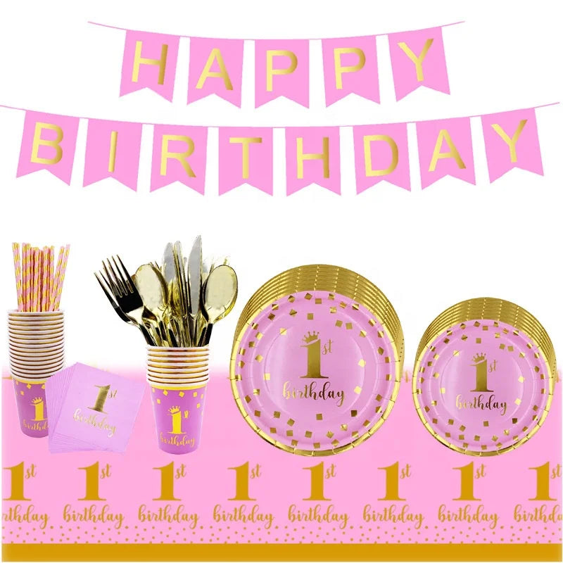 Birthday Party 2 new crown number 1 year old hot-selling film paper tray tissue paper baby birth party tableware set