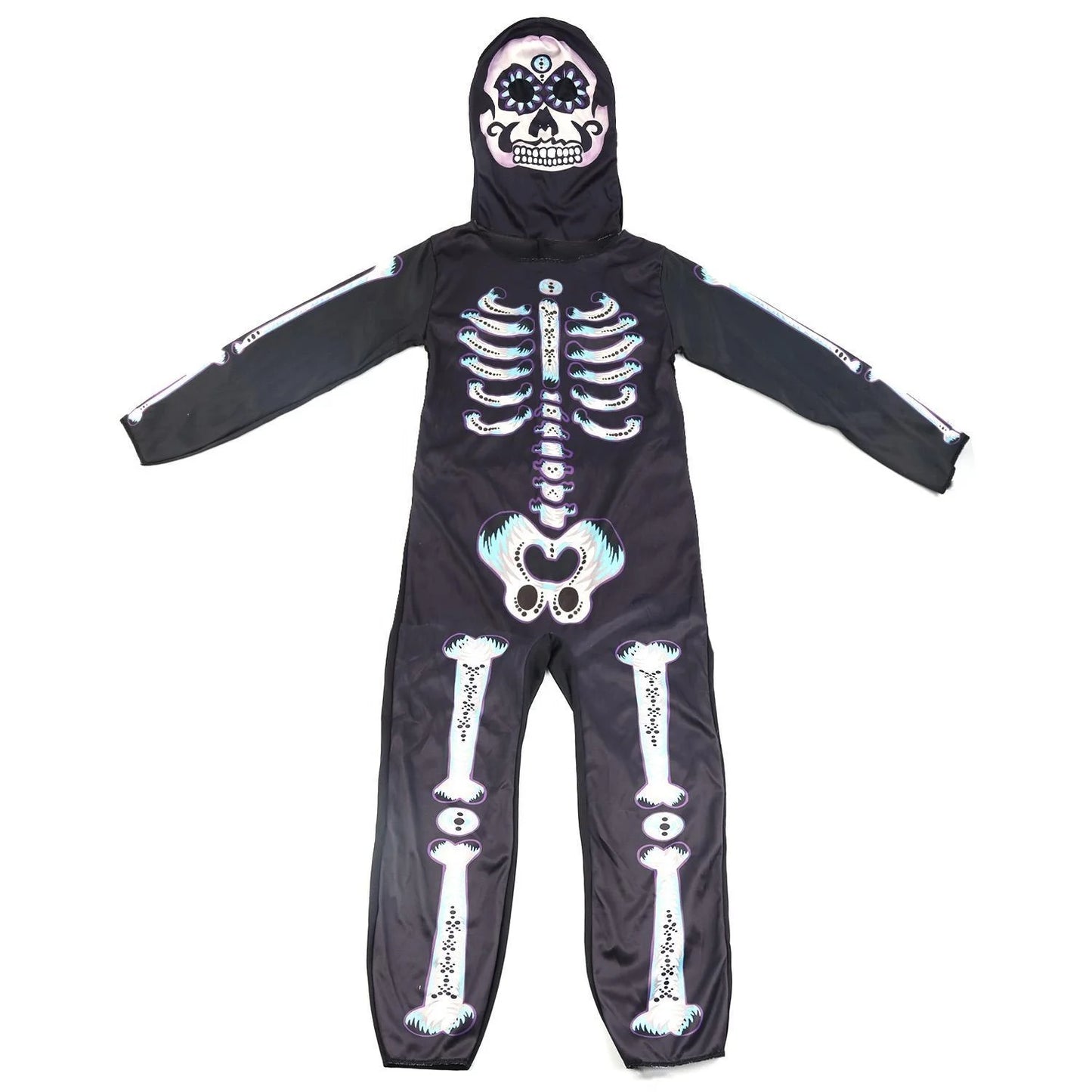 Halloween & Day of the Dead Cosplay Suit Skull Costume Jumpsuit Halloween Carnival Horror Games Halloween Full Face Hoodie Kids Skull Costume