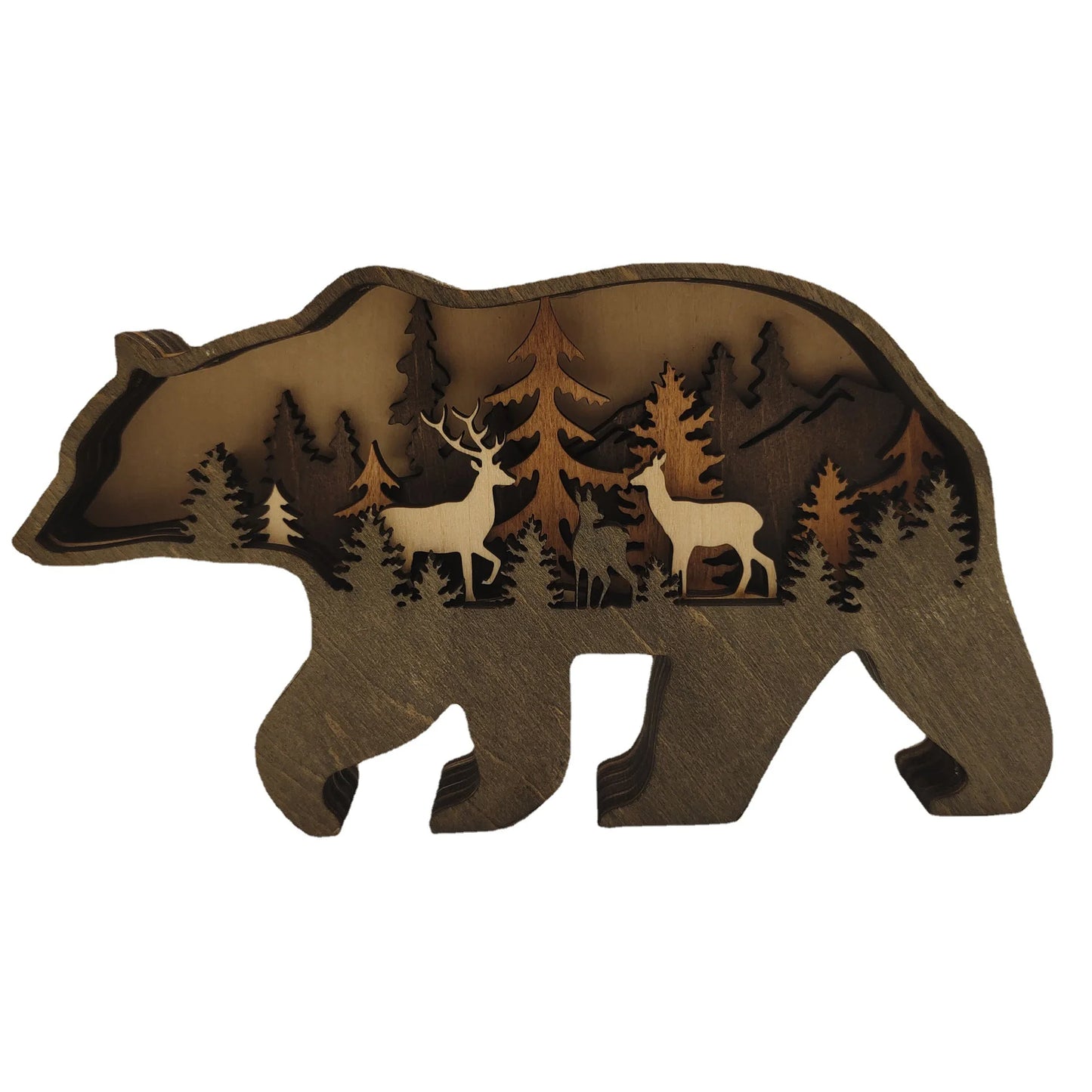 Wooden Crafts, Wooden Ornaments Crafts Creative Forest Animals Home Decoration Brown Bear Ornaments Wood carving Wall Decoration
