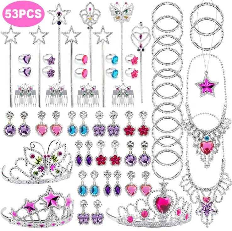 Birthday Party 2 Princess Accessories Toys Pretend Game Set Crown Wand Necklace Bracelet Ring Earrings Princess Dress Up Birthday Party Supplies