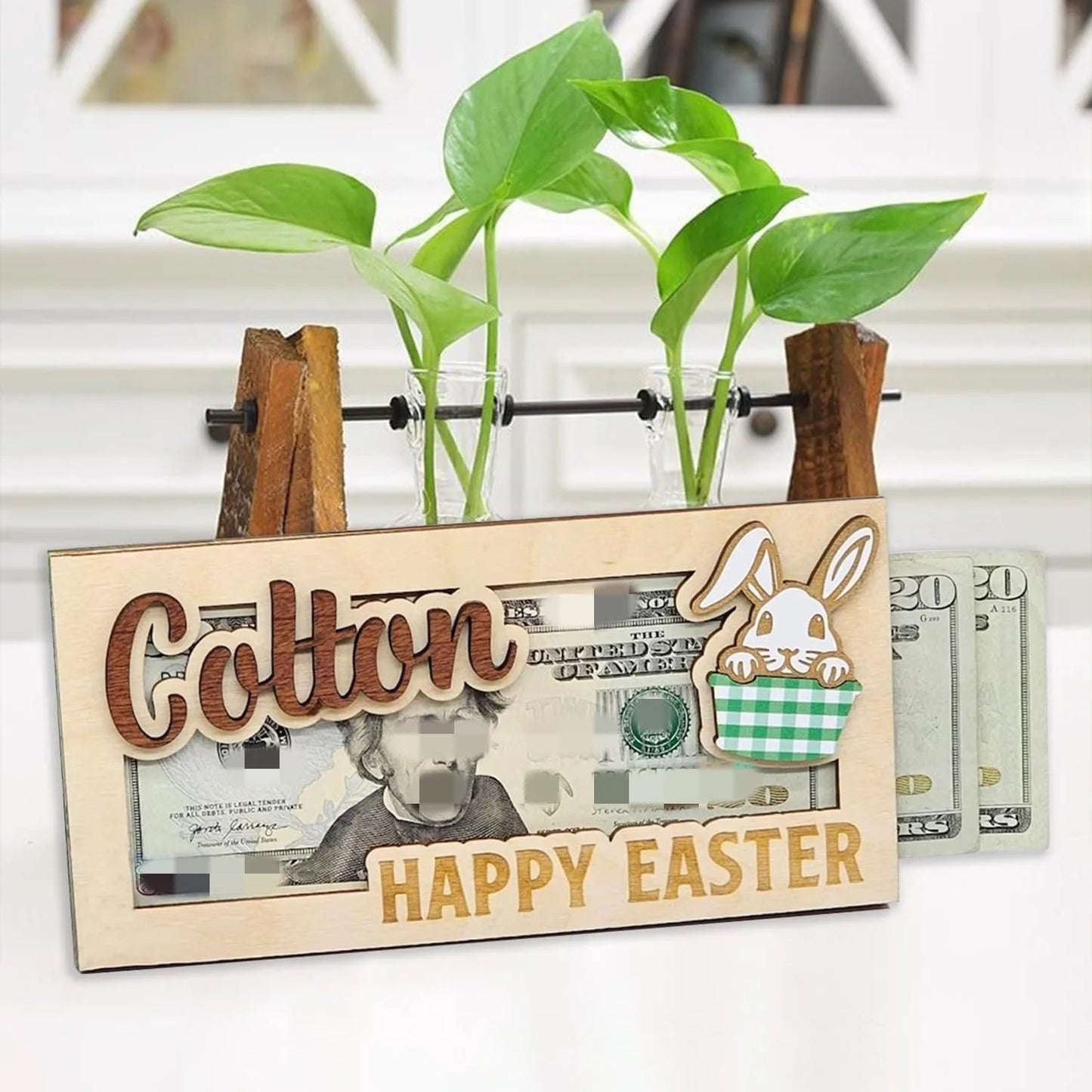Easter and Thanksgiving 3 Personalized Wooden Money Rabbit Holder Easter Basket Stuffed Gift Teen Rabbit Basket Easter Name Tag Easter Wallet