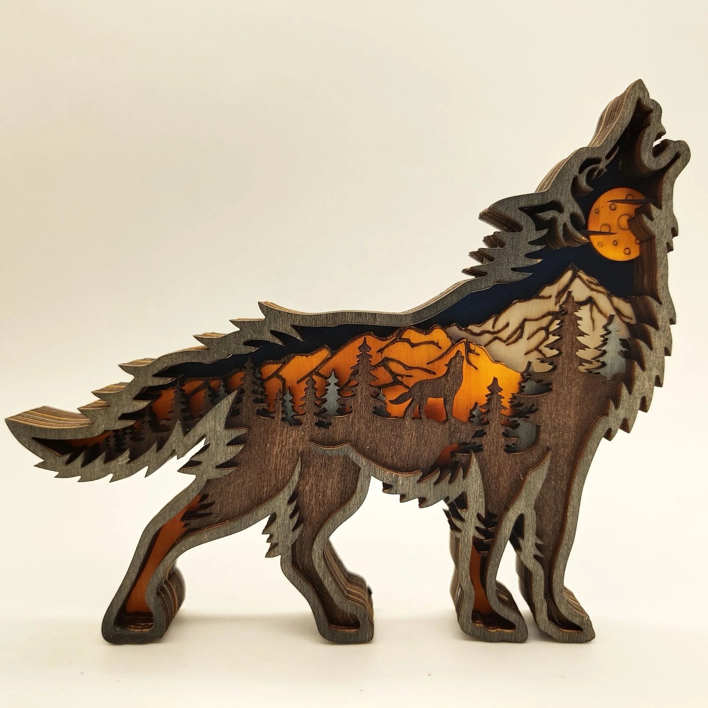 Wooden Crafts, Christmas Forest Wooden Crafts Home Creative Forest Animals Landscape Wolf Ornaments Gift Decoration