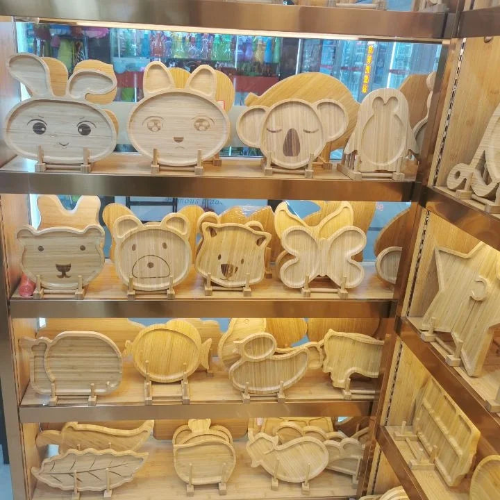 Wooden Crafts, Eco-Friendly Wooden Animal Shape Plate Natural Bamboo Cat Plate Tray
