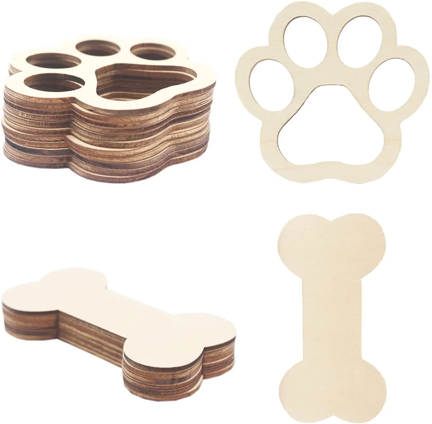 Pet Festival, Dog Bone Shaped Wood Unfinished Blank Bone Incision Laser Cutting Unfinished Paw Print Shaped Wood Incision