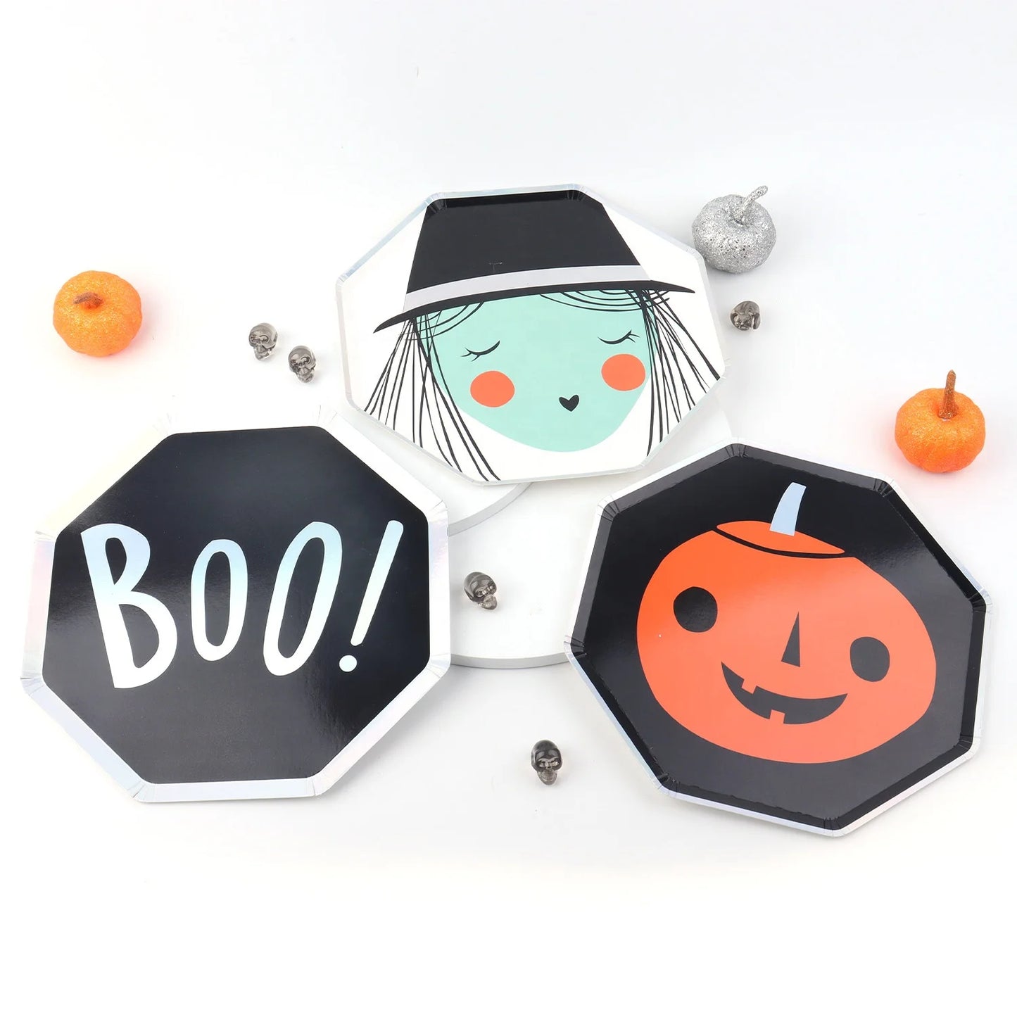 Halloween & Dead Days 9 'Halloween BOO Pumpkin Ghosts Witch Partyware Set Halloween Disposable Paper Plate for Kids & Adults Serve 24