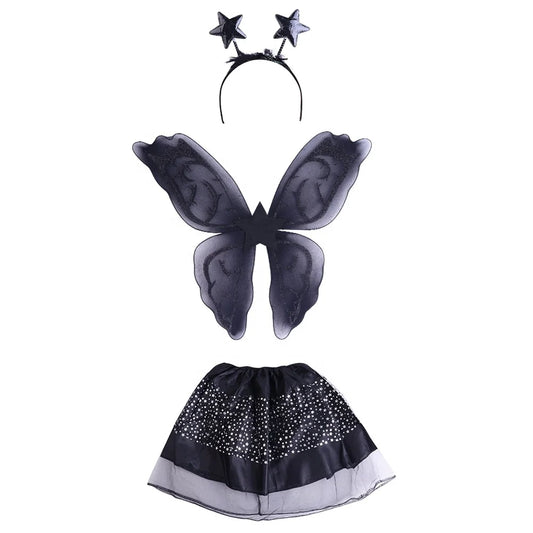 Halloween & Day of the Dead Black Fairy Tutu Wings Headband Dress Up Set Black Butterfly Costume Halloween Girl Costume