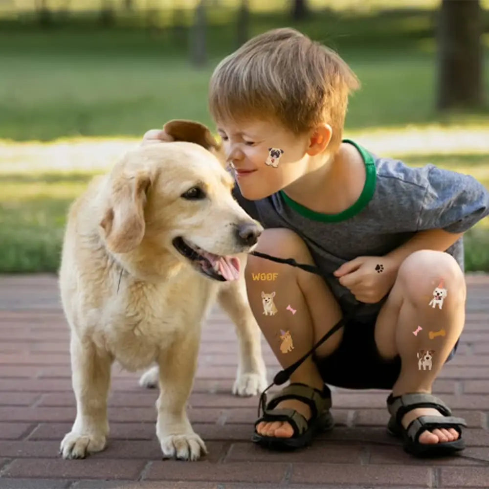 Birthday Party Cute Dog Temporary Tattoo - 66 Flash Style Puppy Birthday Party Supplies Woof Party Stickers Tattoo