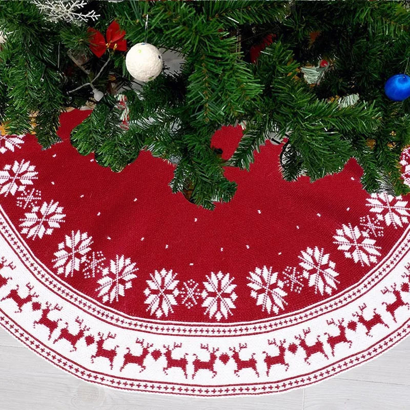 2022 New Christmas Tree Skirt Knitted Tree Skirt Apron Knitted Snow Deer Christmas Ornament Christmas Tree Skirt