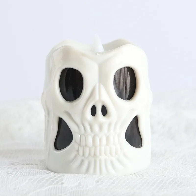 Halloween & Day of the Dead 7 * 5.5cm LED Halloween Ghost Head Lights Flame Less Skull Tea Lights for Halloween Home Party Halloween Skull Candle Lights