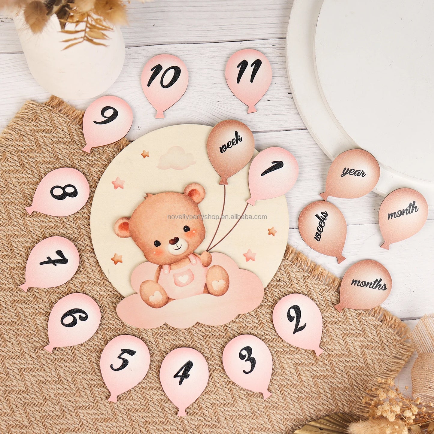 Birthday party newborn wooden milestone sign newborn photography props baby bear growth photo props