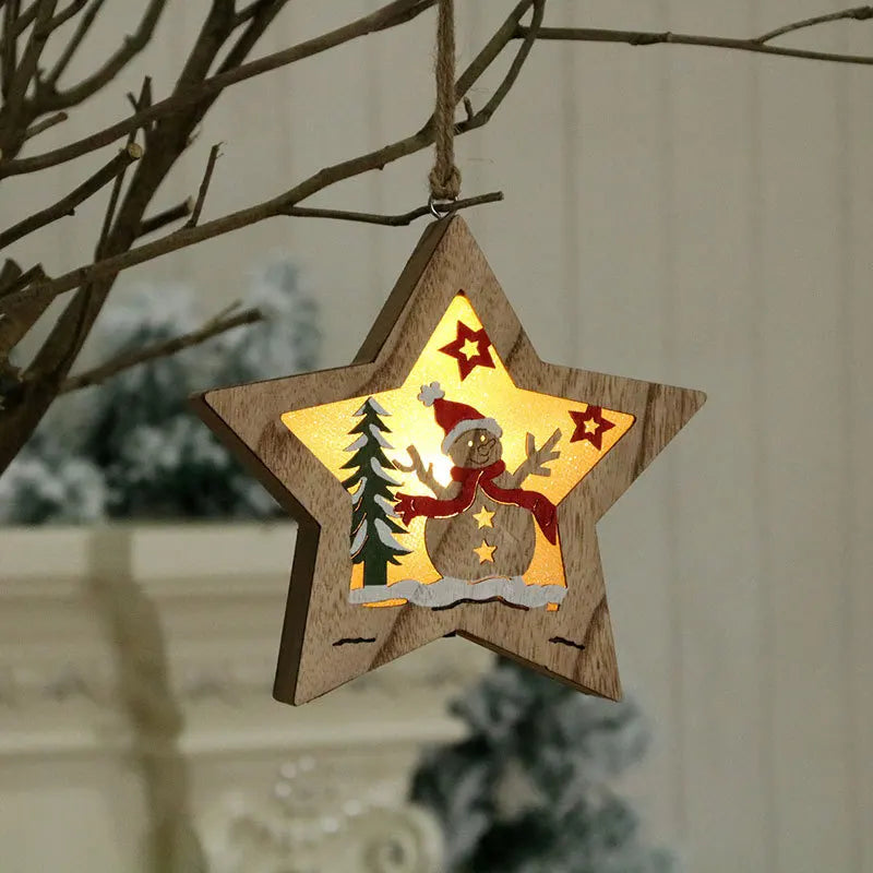 2020 new arrival Christmas decoration wooden luminous pendant Christmas children's small gifts Christmas tree decoration pendant 