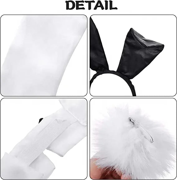 Halloween & Day of the Dead Cosplay Party Classic Fancy Bunny Tuxedo Style Black Dress Cosplay Costume Tail Ears Gloves Set