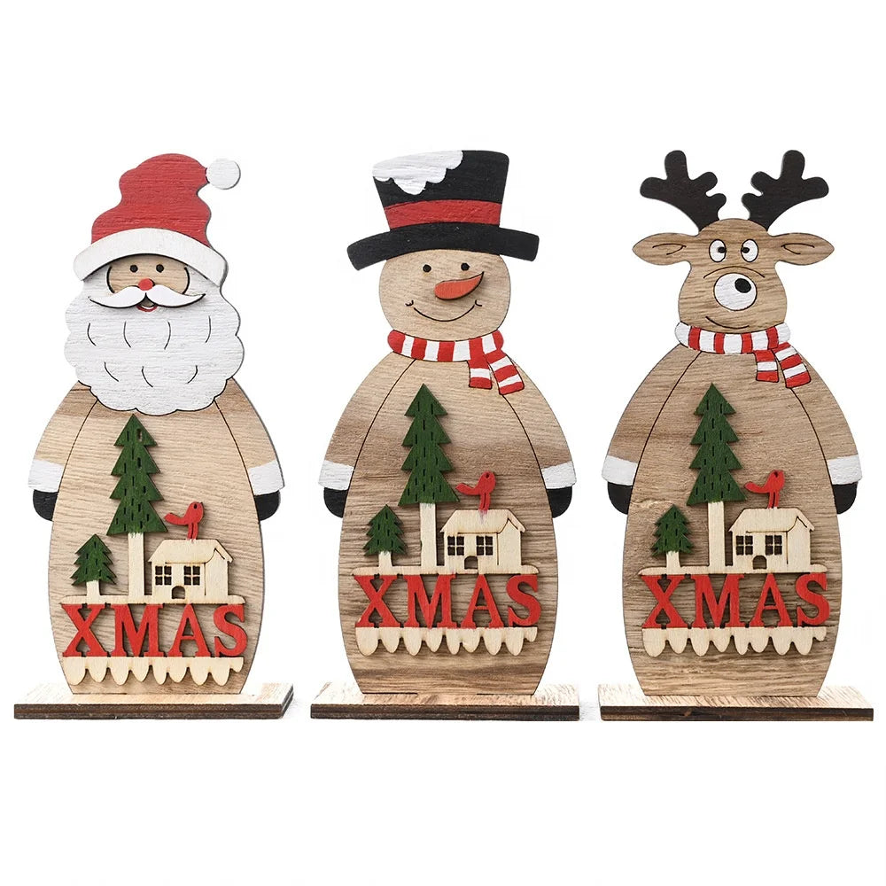 Christmas creative decoration supplies big snowman elk ornament Christmas wooden table decoration