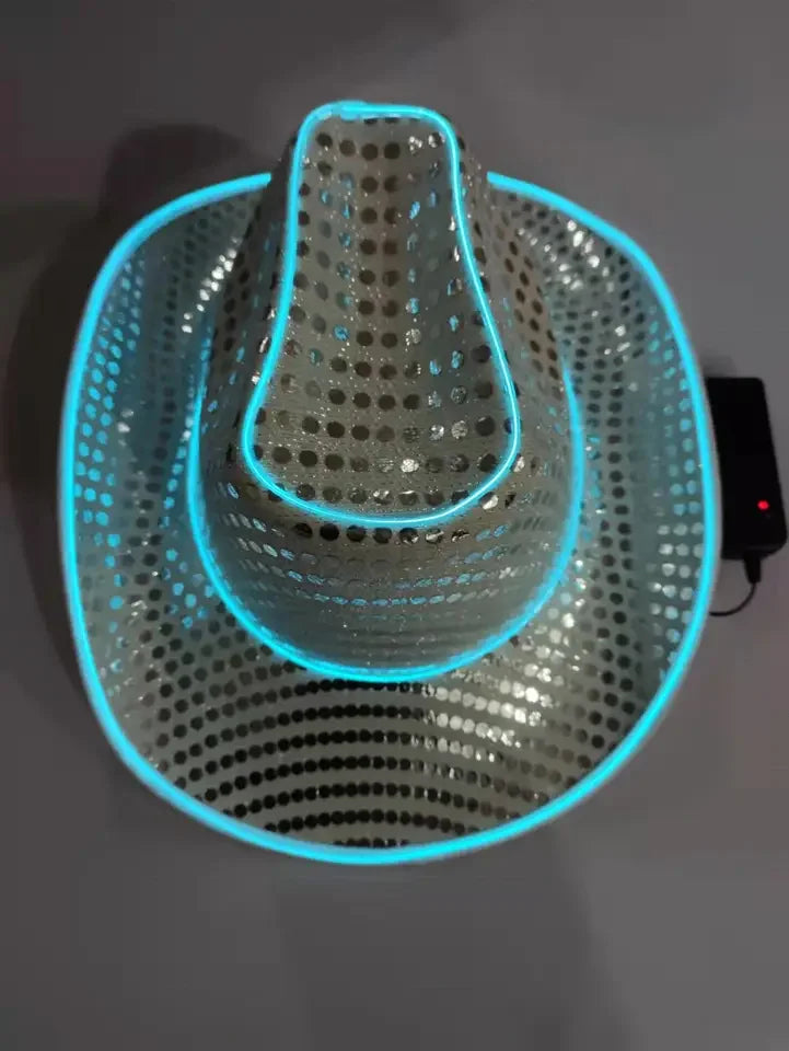 Halloween & Death Day Custom Flash Neon Light Emitting Diode Cowboy Hat Adult Cowboy Hat Halloween Christmas Sequins EDC Cosplay Costume Hat
