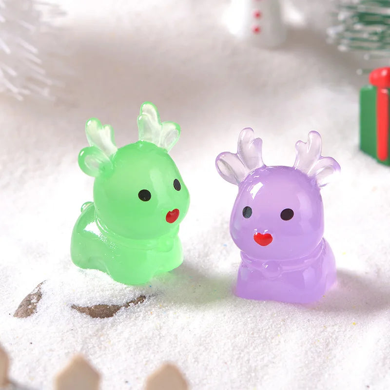 Christmas cute breeze snow 6-piece set luminous cartoon elk DIY night light decoration resin craft