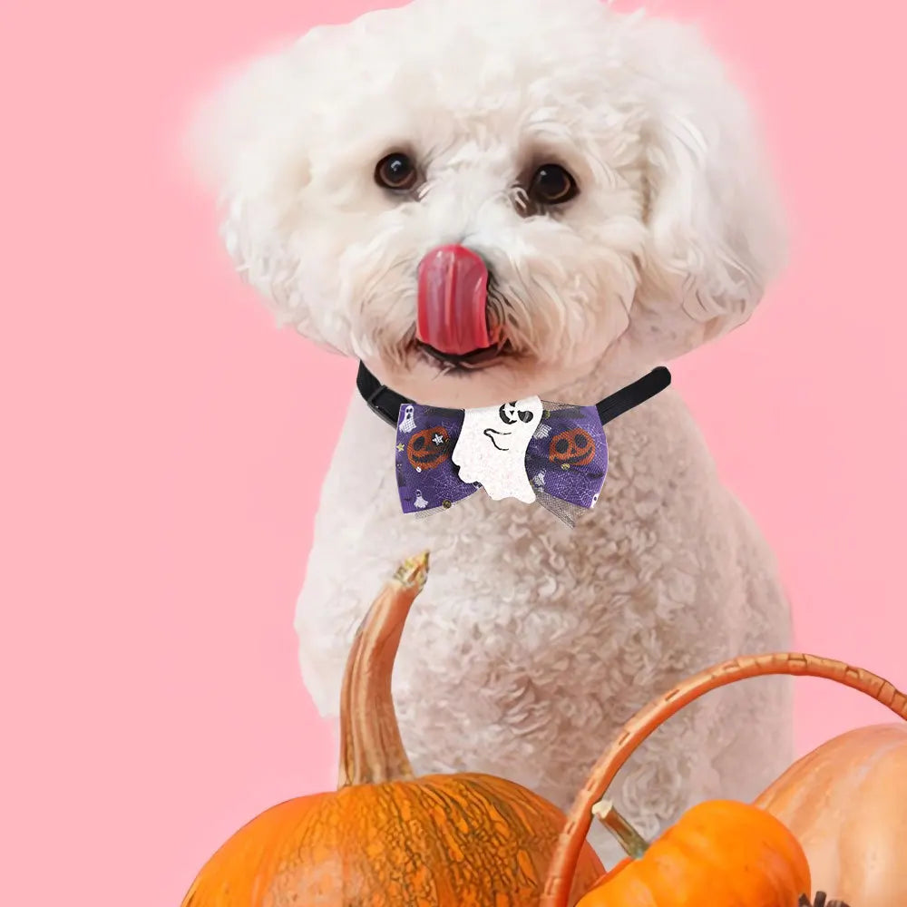 Halloween & Death Day Pet Set Halloween Pet Bow Collar Weird Atmospheric Neck Bow Scarf Pet Accessories Adjustable Dog Cat Bow Tie