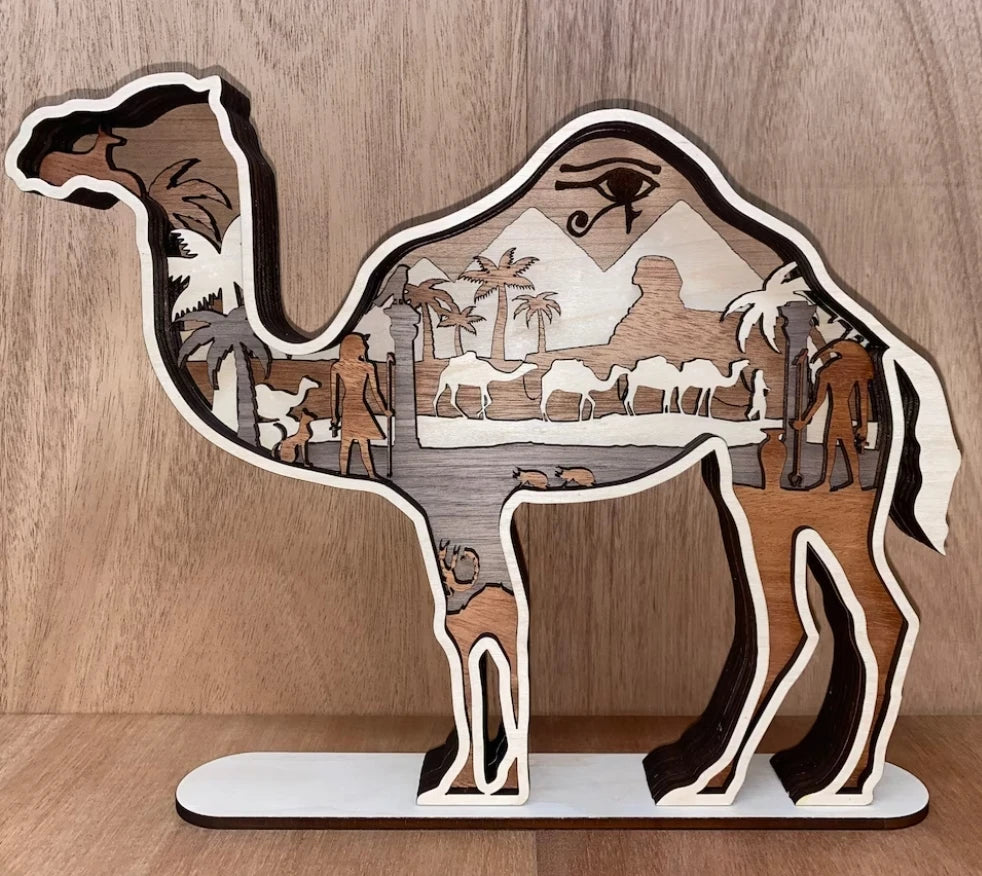 Wooden crafts, custom design multi-layer laser cut bear decoration Christmas cross decoration multi-layer camel decoration multi-layer wooden wall art