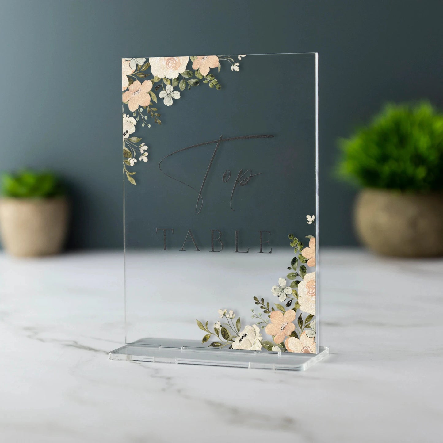 1 Wedding party, personalized name plaque, transparent acrylic wedding table number, custom peach blossom wedding table number 
