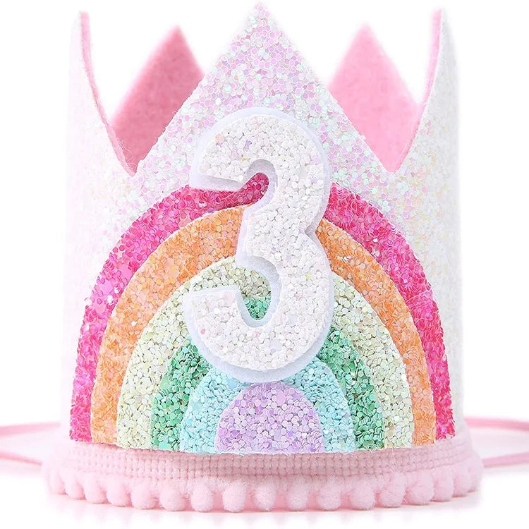 Birthday Party 2 Baby Red Pink Rainbow Gold 1st 2nd 3rd Birthday Crown Headband Baby Princess Headgear Crown