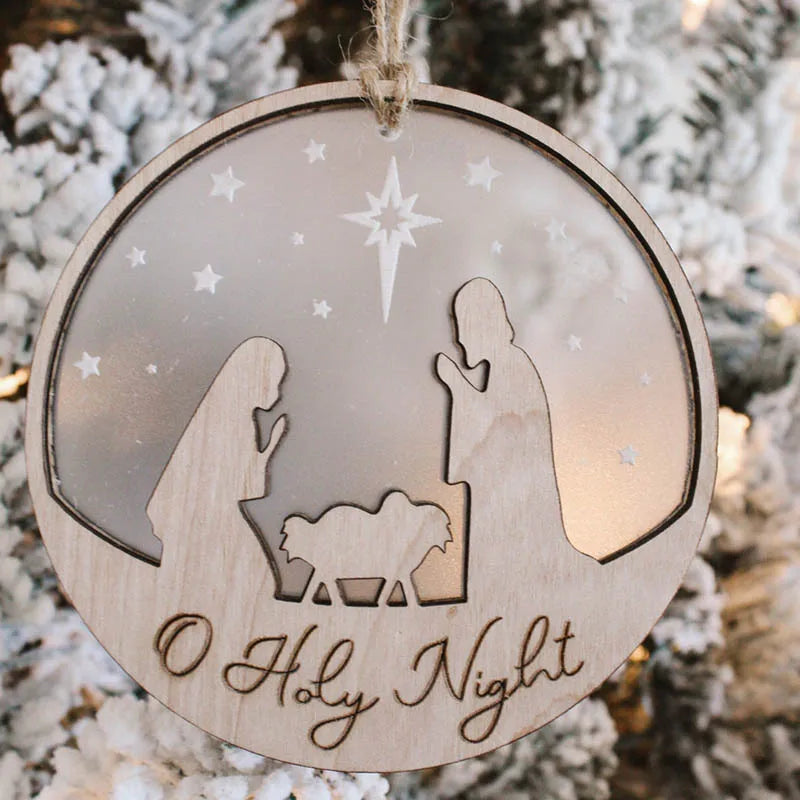 Wooden silent night Christmas tree decoration handmade 2 layer wise man Christmas scene Christmas pendant