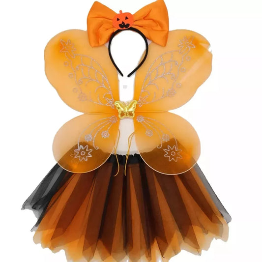 Halloween & Day of the Dead Yellow Dress Fairy Butterfly Children's Costume Short Skirt Wings Strap Headband Ballet Costume Set