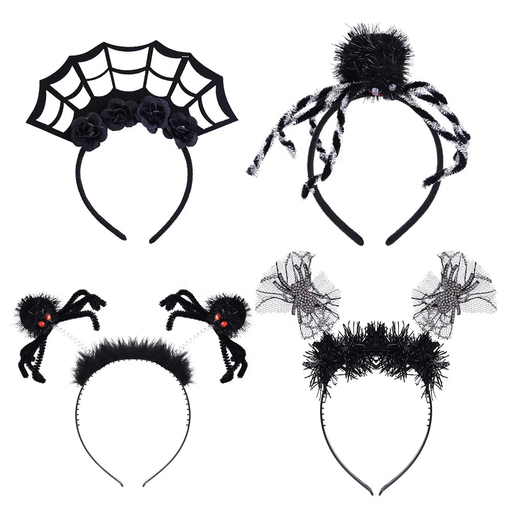 Halloween & Day of the Dead Black Feathers Tinsel Spider Bat Tentacles Boppers Halloween Party Headband Celebration Spider Web Headband Costume Accessories