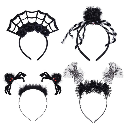 Halloween & Day of the Dead Black Feathers Tinsel Spider Bat Tentacles Boppers Halloween Party Headband Celebration Spider Web Headband Costume Accessories