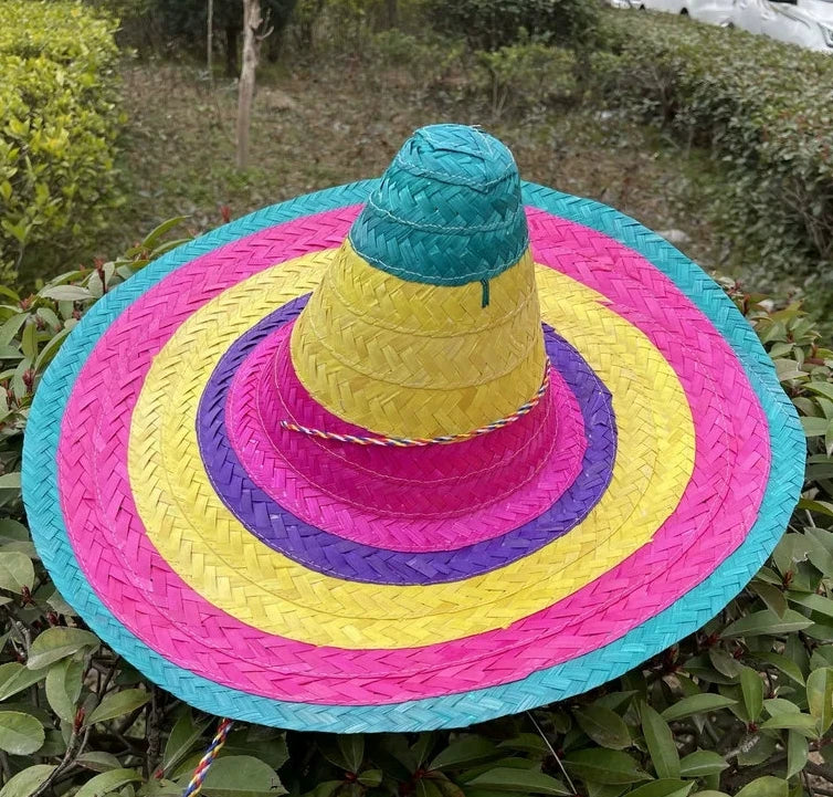 Mexican Party Dress Adult Wear Rainbow Striped Poncho Hat Cosplay Halloween Costume with Serape Cape Mexican Ornaments