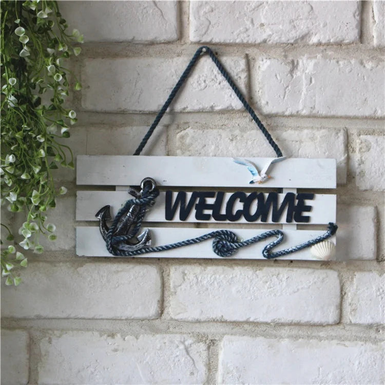 Wooden crafts, beach style wood home wall decoration welcome board Mediterranean style pendant crafts door garden