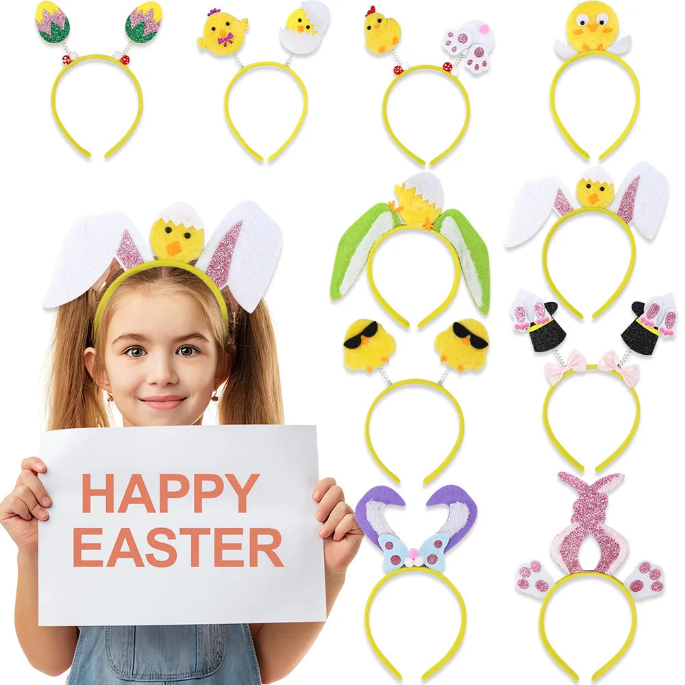 Easter and Thanksgiving 3 Headbands Chick Rabbit Head Pop Headgear Party Decorations Birthday Accessories Flash Easter Chicken Headband