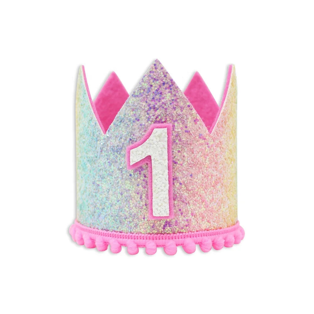 Birthday Party 2 Rainbow Baby Girl 1st Birthday Hat Headgear Headband Shiny Gold Flower Style Crown Birthday Party Crown Headband Hat